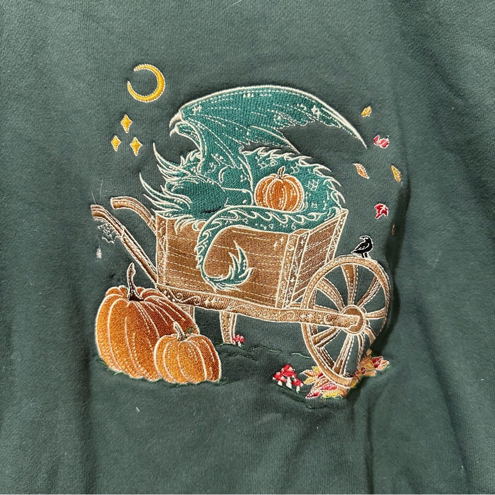 Enchanted Oddities Harvest Dragon Embroidered Sweatshirt XL bookish cozy lounge - Picture 2 of 4